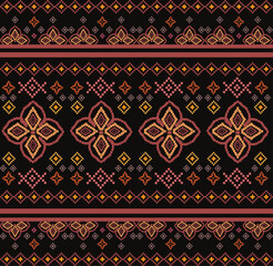 Pixel Traditional Thai Textile Pattern with Red and Orange Geometric Motifs