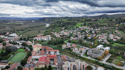 Obraz premium Scenic aerial view of Alba, Italy showcasing its vibrant landscape and architecture