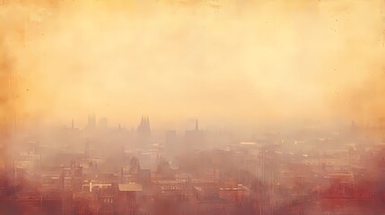 A scenic autumn view from a window, city rooftops and golden leaves under a soft, diffused morning light, seasonal and inviting
