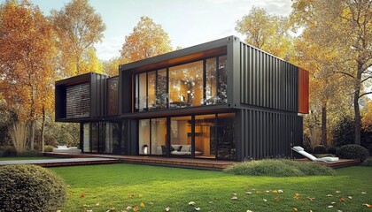 Innovative home office design using repurposed shipping containers.