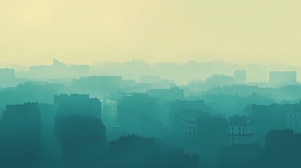 Soft light filters through a burlap curtain in a city apartment, with a subtle autumn city view blurred beyond the window