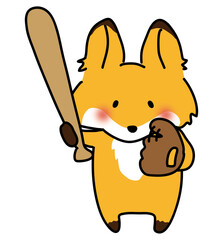 野球道具を持っているキツネ