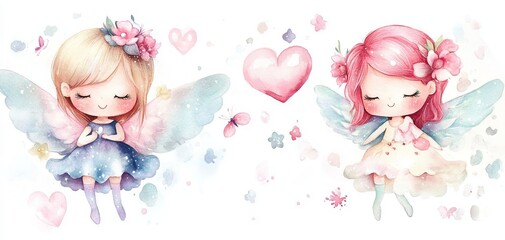 Enchanting scene of a cute fairy angel illustrated in vibrant colors.