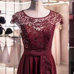 elegant lace dress on display for sale, AI generated