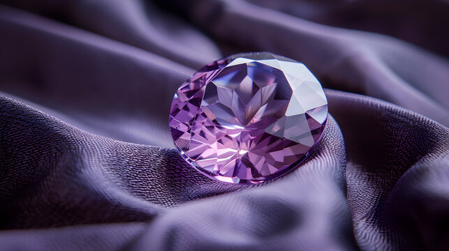 amethyst gem stone on a dark silk cloth