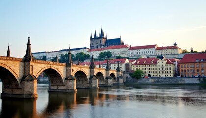 Obraz premium Elegant European architecture meets serene waters