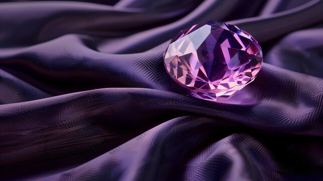 amethyst gem stone on a dark silk cloth