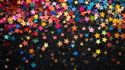 Obraz premium Multicolored stars scattered across a black background
