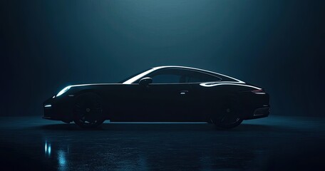 Naklejka premium Close-up image of a black sports car on the black background
