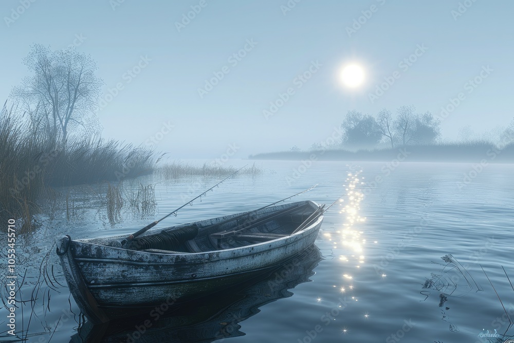 Wall mural a panoramic view of a serene bay with anchored sailboats, gentle waves