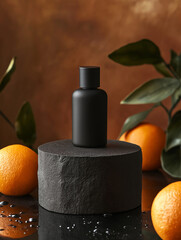minimalistic product display in a mandarine setting as a cosmetics mockup