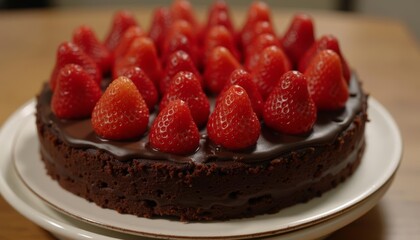  Deliciously decadent chocolate cake with fresh strawberries