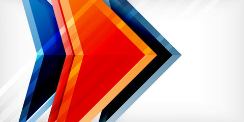 Arrows with 3d effect abstract background. Triangles on light grey backdrop