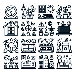 Naklejka premium Eco-friendly Living outline icon set