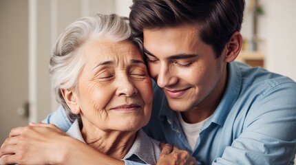 portrait of a son with his mother