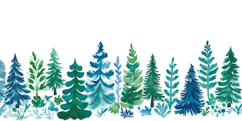 Obraz premium Watercolor pine forest, white background