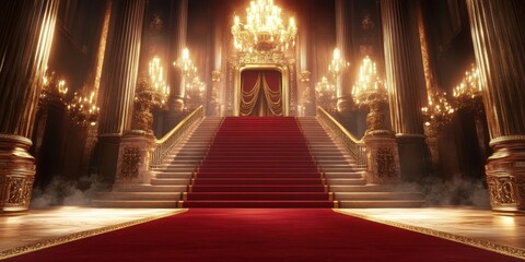 Fototapeta premium Opulent Entrance with Red Carpet and Elegant Lighting