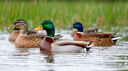Obraz premium Mallard Ducks Swimming in Pond Wildlife Photography Nature Scene