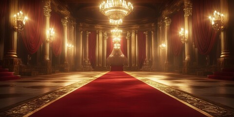 Obraz premium Opulent Entrance with Red Carpet and Chandeliers