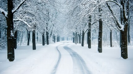 A Serene Winter Path Tranquility Among Snow-Covered Trees in a Silent Landscape