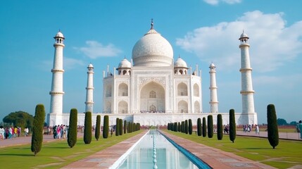 Obraz premium Taj Mahal India Iconic White Marble Mausoleum Gardens Reflecting Pool