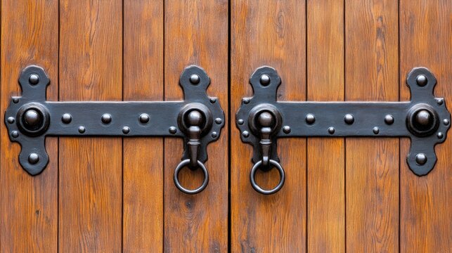 Ornate Metal Hinges on Wooden Doors Vintage Style Architecture Detail
