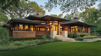 Prairie-style home with a harmonious design.