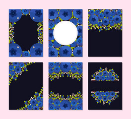 Common size of blueberry flowers greeting card and invitation template for wedding or birthday anniversary, Vector shape of text box label and frame