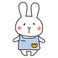 青いエプロンをつけて保育士をしている白いうさぎ