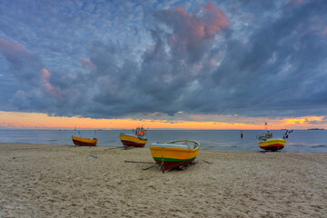 Beautiful sunrise on the beach of Baltic Sea in Sopot, Poland