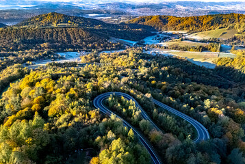 Serpentine road in Slonne Mountains near Sanok, Poland