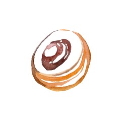 Handcrafted colorful half of a longan fruit with a pit, showcasing its unique texture and vibrant hues, perfect for food illustrations, recipes, and design projects.
