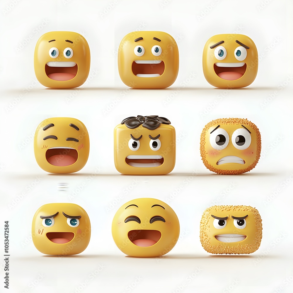 Wall mural 3d cartoon emoji faces on a white background