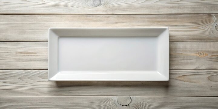 White rectangular plate on white wooden background