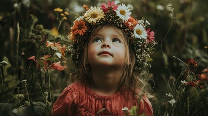 A child wearing a floral crown, capturing the innocence and joy of childhood