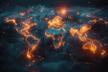 Fototapeta premium 3D map world animated connections and data streams global business infrastructure