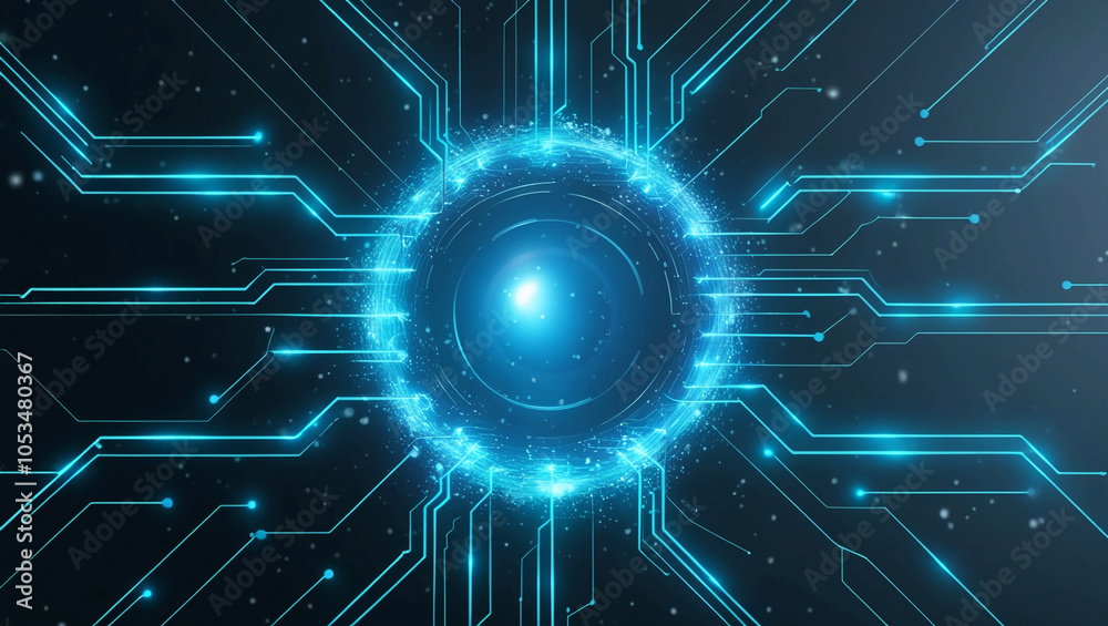 Poster abstract digital network with interconnected glowing nodes and lines
