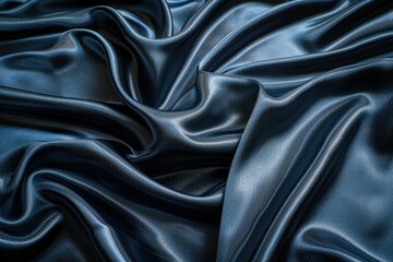 Obraz premium Close up of a dark blue smooth silky fabric folded and draped.