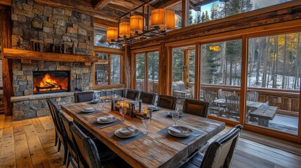 Rustic dining room with an empty place setting