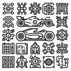 Formula 1 element outline icon set
