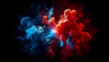 Dramatic Red and Blue Smoke Clash
