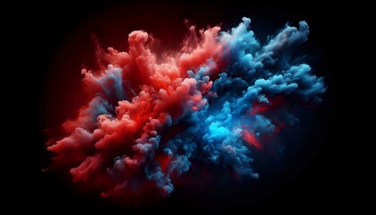 Dramatic Red and Blue Smoke Clash
