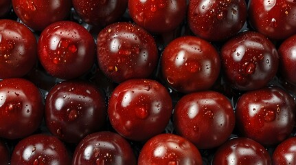 Close-up image of a large bunch of ripe cherries, fresh cherries, red cherries