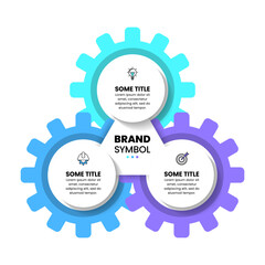 Infographic template. 3 linked gears with icons