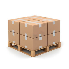 Cardboard boxes stacked on pallet isolated on white background