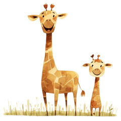 Obraz premium A delightful hand-painted giraffe duo brings a playful charm to any space
