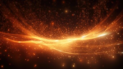Obraz premium Elegant orange abstract background featuring particle waves, glimmering stars, and light effects, perfect for creative wallpaper designs