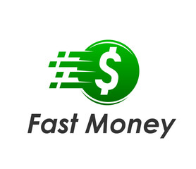 Obraz premium Fast money icon. Quick transfer and cash exchange, pay credit and digital wallet transfer. Vector emblem with dollar symbol and speed lines. Financial transaction sign for financial or fintech company