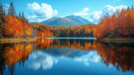 Obraz premium Scenic mountain lake with fall foliage