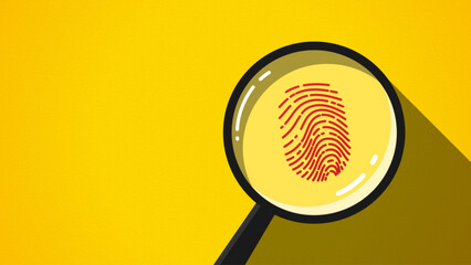 Flat illustration of magnifying glass and fingerprint. The concept of fact-finding by detectives, investigation, analysis, and collection of evidence information